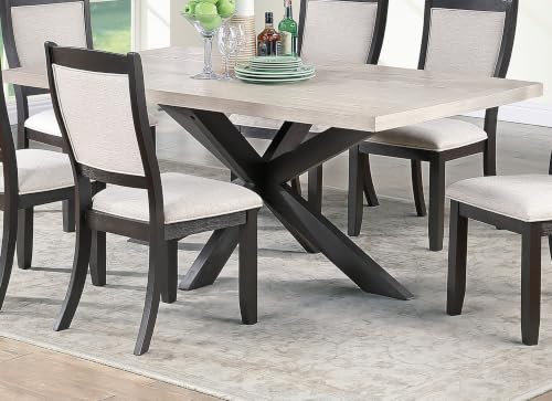 7-Piece Dining Set with 6 Upholstered Side Chairs, Antique Black - color: Antique Black,light Beige