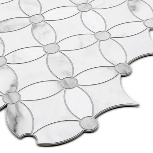 10-Sheet Coin Waterjet Peel and Stick Backsplash, Carrara White Marble Looks Self Adhesive Tiles, Stick on Backsplash for Kitchen, Bathroom