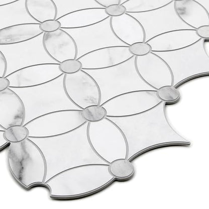 10-Sheet Coin Waterjet Peel and Stick Backsplash, Carrara White Marble Looks Self Adhesive Tiles, Stick on Backsplash for Kitchen, Bathroom