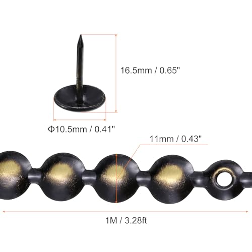uxcell 10Pcs Upholstery Tacks Strips Nail Trims 1Meter 11mm Black Gold - color: Black-gold