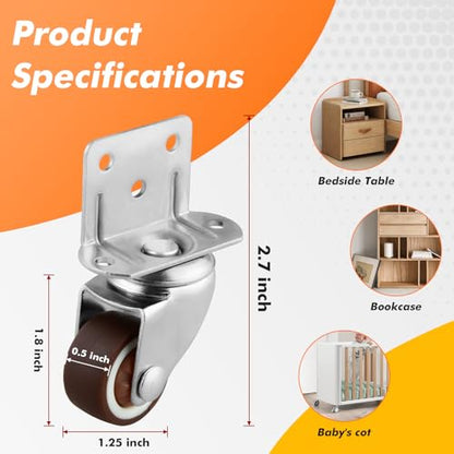 1.25 Inches Side Mount Caster Wheels Set of 4 L-Shaped Rubber Small Swivel Caster Heavy-Duty Double Plate Castor Without Brake Industrial Metal Wheel for Workbench, Furniture, Cabinet, Woodbox, Brown - style: 4 packs 1.25 in/ No brake/ L-Shape