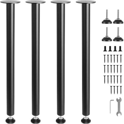 VEVOR 28 Inch Adjustable Desk Legs, Reinforced Steel Office Table Furniture Legs Set of 4 for DIY, 1200 lbs Load Capacity Heavy Duty Desk Legs, Quick Instalation Legs with Adjustable Foot Cup Black - size: 28 inch/Straight