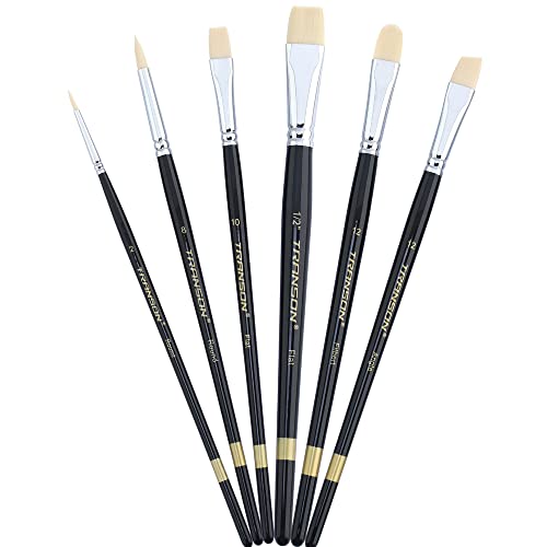 Transon Paint Brush Set 6pcs Art Painting Flexible Bristle for Acrylic Watercolor Gouache Oil Leather Canvas and Face Painting (Pack of 2) - size: size 2 (Pack of 2)