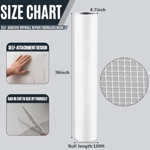 Self Adhesive Fiberglass Mesh Roll 36" x 100 Ft Plastering Mesh for Drywall