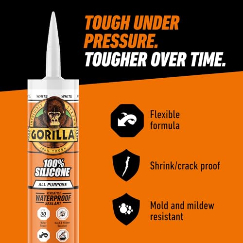 Gorilla 100% Silicone Waterproof Caulk, All-Purpose, White, 10 oz Cartridge - color: White, size: 10oz