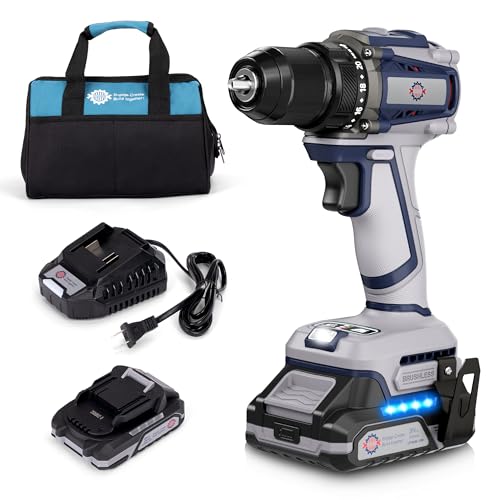 20V Cordless Drill, Power tool, 620 in-lbs Torque, 3/8" Metal Keyless Chuck with Safety Lock, 20+1 Position Electric Drill Driver with LED, Brushless Power Drill with 2.0Ah Battery and Charger