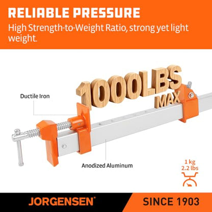 Jorgensen 24-Inch Aluminum Bar Clamps, 1000 lbs Clamping Force, 2-Pack - size: 24-Inch