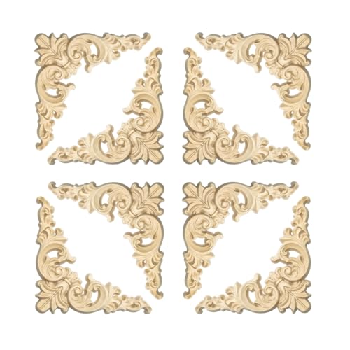 8 Pcs Decorative Wood Appliques and Onlay for Furniture 3.1inch Wooden Carved Corner Applique Onlay Decal DIY Unpainted for Furniture Wardrobe Mirror Photo Frame Closet Decoration (8, 3.1inch) - size: 3.1inch