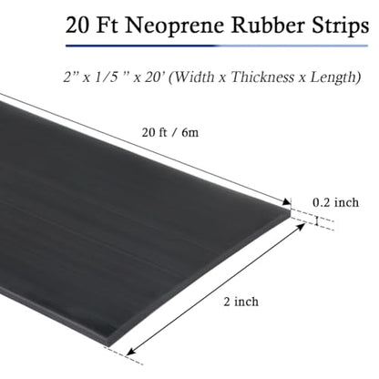 LSGCQ Neoprene Rubber Strips with Adhesive Backing Rubber Sheets - size: 2” Wide x 1/5" Thick x 20' Long
