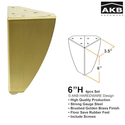 Set of 4 Classic Style Sofa Cabinet Tables with Heavy-Duty Metal Legs – Durable Furniture for Living Room, Entryway, and Bedroom (Brushed Brass, 6" H) - color: Brushed Brass, size: 6"H