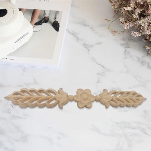 2Pcs Wood Appliques Onlays, Decorative Carved Wooden Trim for Furniture, Cabinet, Door, Bed, Wardrobe, DIY Unpainted Wood Decals, Smooth Surface 24.5x3.5cm/9.65”x1.38”