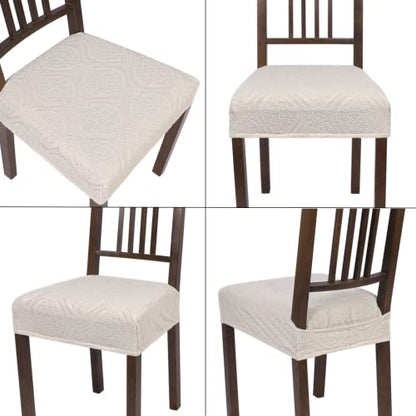 SearchI Water Repellent Dining Chair Seat Covers Set of 4, Cream Flower - color: Cream Flower Jacquard
