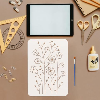 FINGERINSPIRE Line Wildflower Stencil with Brush 8.3x11.7inch Reusable Flowers Leaves Template Plastic PET Line Style Stencil Hollowed Plant Theme Template for Painting on Wood Clothes Canvas Fabric - style: Line Wildflower