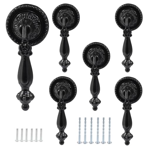 Bonsicoky 6PCS Antique Style Tear Drop Pulls, Black - color: Black