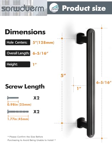 SORWDUREM 5 Pack 5 Inch(128mm) Black Cabinet Pulls Drawer Pulls Kitchen Hardware Cupboard Kitchen Hardware Cabinet Handles - color: Black, size: 5"(128mm) Hole Center