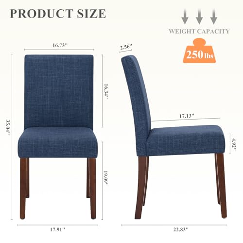 MALOL Upholstered Parsons Dining Chairs Set of 2, Modern Dining Room Chairs with Back, Fabric Kitchen Side Chairs with Wood Legs for Dinner Farmhouse Restaurant, Blue - color: Blue, size: Set of 2