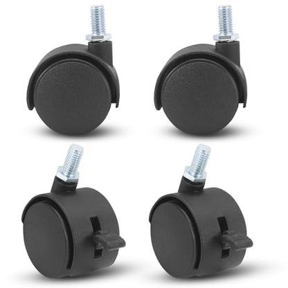 Murtenze 1.5 Inch Black Plastic Stem Casters Set of 4 - style: 1.5 Inch Stem(2 with Brake,2 with No Brake)