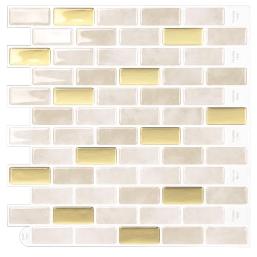 Peel and Stick Backsplash Tile, 10-Sheet Warm Beige Self Adhesive Marble Tile, Stick on Backsplash for Kitchen and Bathroom, 12"x12" Wall Tiles with Marble Look - color: Warm Beige