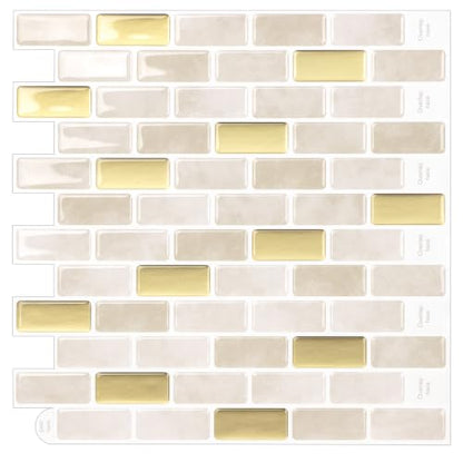 Peel and Stick Backsplash Tile, 10-Sheet Warm Beige Self Adhesive Marble Tile, Stick on Backsplash for Kitchen and Bathroom, 12"x12" Wall Tiles with Marble Look - color: Warm Beige