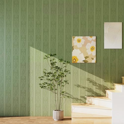 JiffDiff Green 3D Embossed Textured Peel Stick Wallpaper 17.3"x800" - color: Green, size: 17.3" x 800"