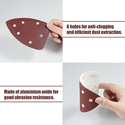 30 Pcs Mouse Detail Sander Sandpaper 6 Hole, 100 Grit Hook and Loop Detail Sandpaper, for Metal Woodworking Grinding Polishing - style: 100 Grit