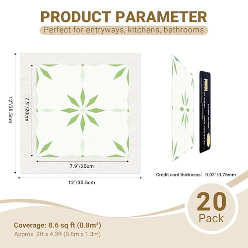 Peel and Stick Floor Tile, 7.9"x7.9" Vinyl Flooring for Bathroom Kitchen, Waterproof Non-Slip Durable Self-Adhesive Easy DIY Removable - color: green white