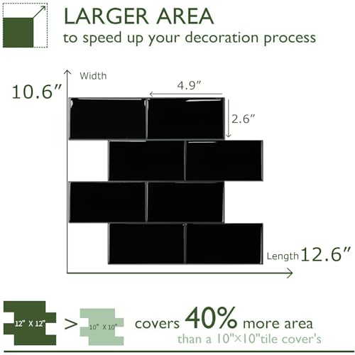 STICKGOO 10-Sheet Backsplash Peel and Stick Subway Tile(Thicker Design) - color: Black with Gray Grout