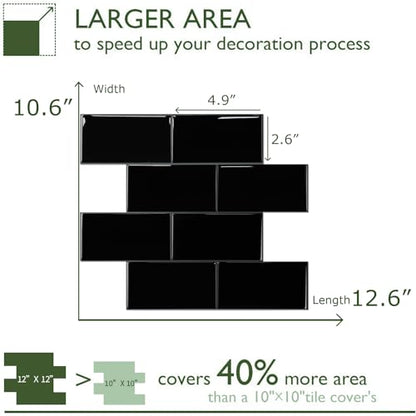 STICKGOO 10-Sheet Backsplash Peel and Stick Subway Tile(Thicker Design) - color: Black with Gray Grout