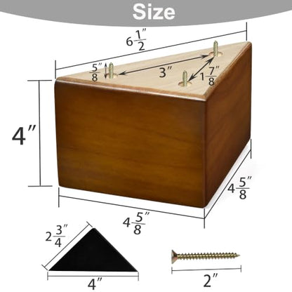 Wood Furniture Legs, Triangle Wood Legs for Couch Sofa Table Dresser Pack of 4 (4 inch) - size: 4 inch