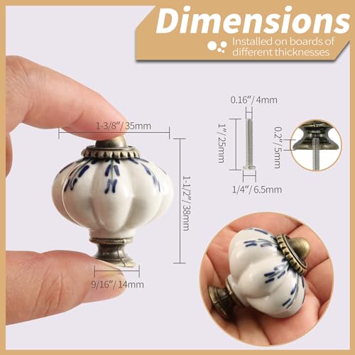 12pcs Ceramic Pumpkin Knobs - Blue Willow Leaf - style: Blue Willow Leaf