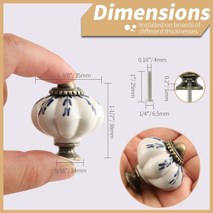12pcs Ceramic Pumpkin Knobs - Blue Willow Leaf - style: Blue Willow Leaf
