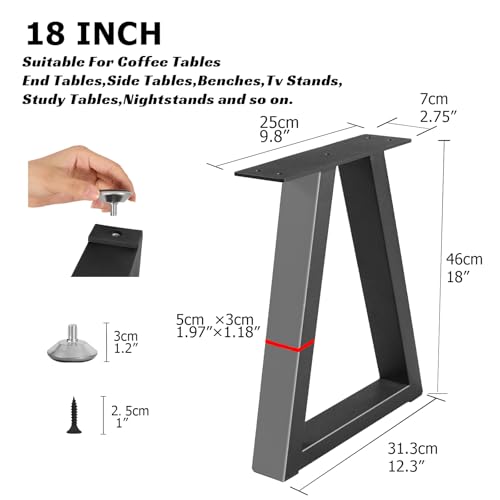 18” Metal Table Legs, Trapezoid Bench Legs, Heavy Duty Metal Desk Chair Dining & Coffee Table Feets, DIY Furniture Feets (H18” x W12.3”) - color: Black, size: 18 '' Trapezoid