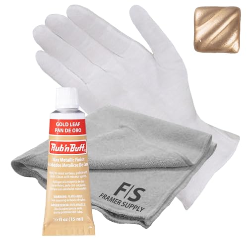 Rub n Buff Metallic Wax with Cotton Glove and 8" x 8" Cloth - Gilding Wax for a Smooth Adjustable Gloss Finish - Single 0.5oz/15ml Tube (Gold Leaf) - color: Gold Leaf