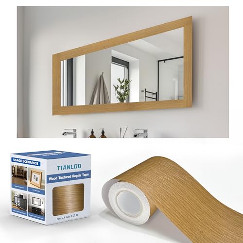 TIANLDD 27 FT Wood Grain Wallpaper Border, Removable Waterproof Mirror Border Peel and Stick,Bathroom Mirror Frame Border.(Golden Oak) - color: Golden Oak, size: 3.15 inches x 27 feet