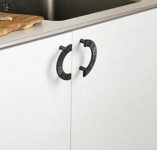 Goo-Ki 3 Inch(76 mm) Hole Centers Luxurious & Sturdy Zinc Alloy Cabinet Handls,Matt Black Cabinet Pulls in Unique Curved Design, 6 Pack - color: Matt Black, size: 3'' Hole Centers