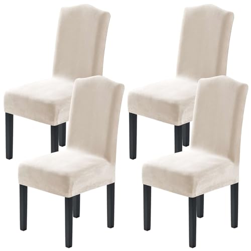 H.VERSAILTEX Dining Chair Covers Velvet Stretch Chair Covers for Dining Room Set of 4 Parson Chair Slipcovers Chair Protectors Covers Dining, Soft Thick Solid Velvet Fabric Washable, Ivory - color: Ivory, size: 4