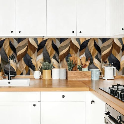 Wood Grain Modern Wavy Wallpaper Self Adhesive Peel and Stick Abstract Geometric Brown Grey Wall Paper Removable Waterproof for Bedroom Renter Friendly 17.71"x236.2" - color: QZ-HL00335-5a, size: 17.7" x 236.2"