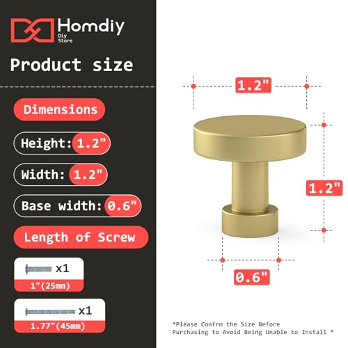 homdiy 30 Pack Brushed Gold Cabinet Knobs, Round Brass Dresser Knobs - color: Gold