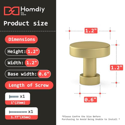 homdiy 30 Pack Brushed Gold Cabinet Knobs, Round Brass Dresser Knobs - color: Gold