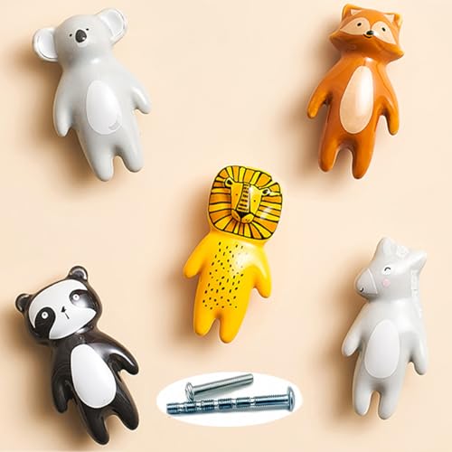 5Pcs Cute Animal Knobs Kids Handles Ceramic Knobs Children's Room Door Nursery Cupboard knobs Lovely Cabinet pulls Drawer knob for Kids, with Screws - color: Animal