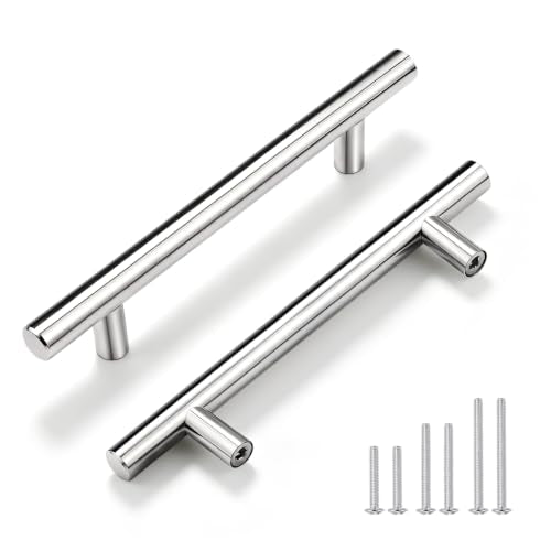 Gobrico 10 Pack 3-1/2 inch (90mm) Hole Centers Cabinet Handles, Polished Chrome Cabinet Pulls, Stainless Steel Round Kitchen Cabinet Handle, 6'' Overall Length Drawer Pull - color: Polished Chrome, size: 3-1/2 Inch Hole Center