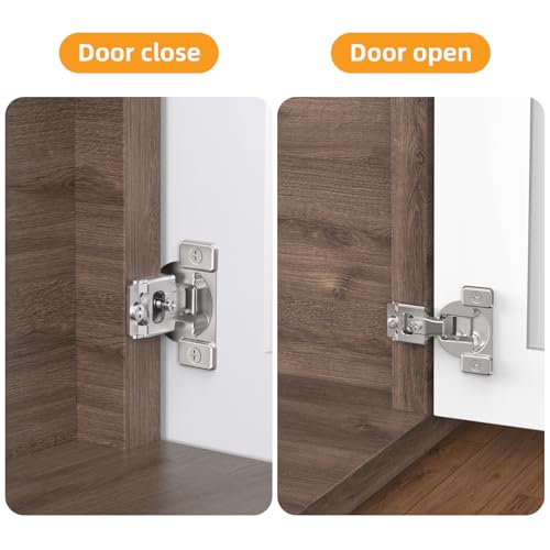 Chibery Non-Slow Close Regular Hinges, 1/2" Overlay Standard Concealed Cabinet Hinges for Face Frame Door, 3D Self Closing Hidden, 105° Opening, Easy-on Dowels ＆ Self-Tapping Wooden Screws, 4 Pack - size: 1/2 inch Overlay
