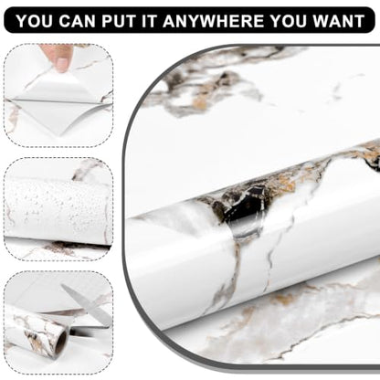 White Marble Contact Paper for Countertops 23.6"x118" - color: White, size: 23.6" x 118"