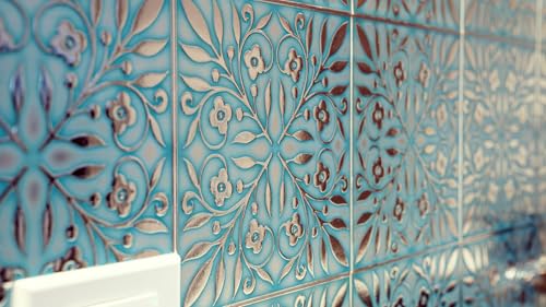 Main Street Peel and Stick Wallpaper Tiles, Teal & Silver Leaves, 24-Pack - style: Teal and Silver Leaves