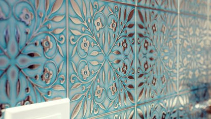Main Street Peel and Stick Wallpaper Tiles, Teal & Silver Leaves, 24-Pack - style: Teal and Silver Leaves