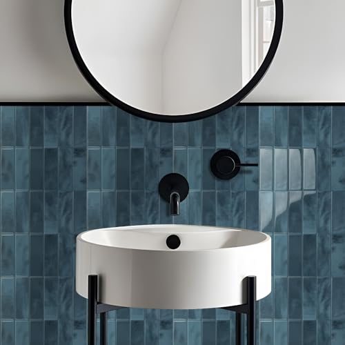 Alwayspon 12×12inch×10Pcs 2.5mm Thick Version Deep Blue Marble Style 3D Vinyl Backsplash Tiles, Self-Adhesive Peel and Stick Wall Tile Stickers Stick on Subway Tiles for Kitchen Bathroom Wall - color: Deep Blue