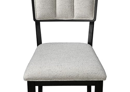 5pc Counter Height Dining Set Storage Table Single Pedestal Round Black Gray Natural Grain Integrated Turntable Drop Leaves Built in Shelving Fabric Upholstery Chairs