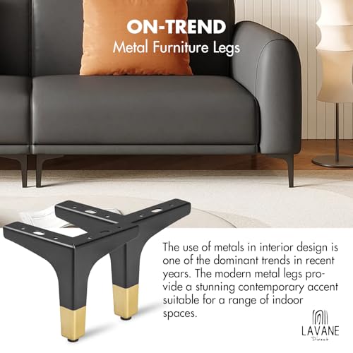 La Vane 5 Inch Diamond Triangle Metal Furniture Legs 4PCS- Heavy Duty Iron - color: Black/Gold, size: 5" / 13cm