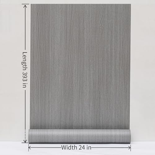 Haimin Wallpaper 24" x 393" Wood Contact Paper Peel and Stick Vinyl Roll - color: Grey (04)