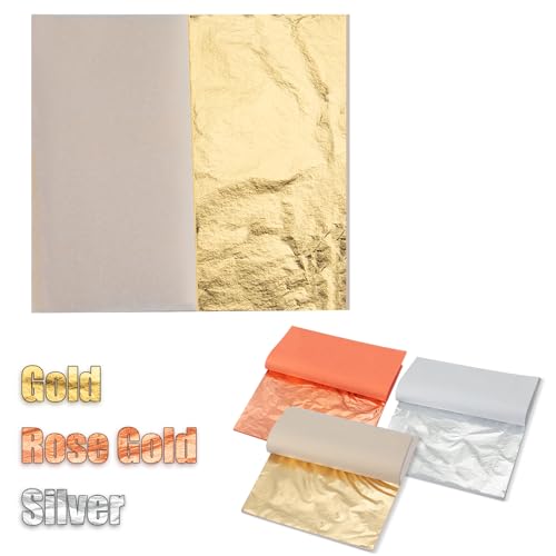 300pcs Imitation Gold Leaf Sheets for Art, Gilding Crafting, Painting, Furniture Decoration, Jewelry Making (5.5" x 5.5" Gold, Silver and Rose Gold )
